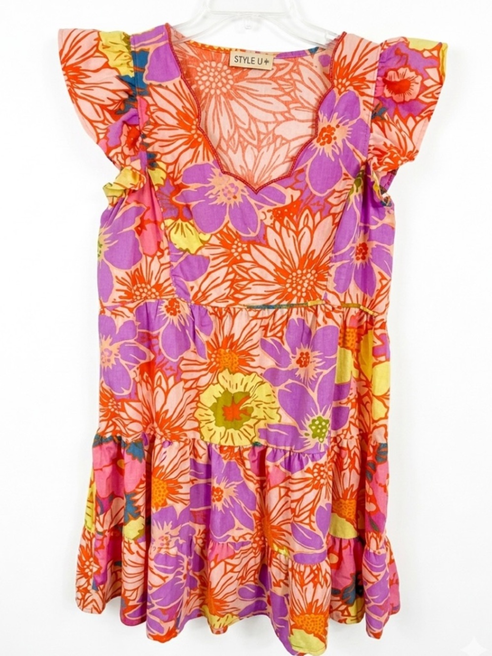 NWOT Style U Retro Floral Tiered Mini Dress Ruffle Cap Sleeve Medium